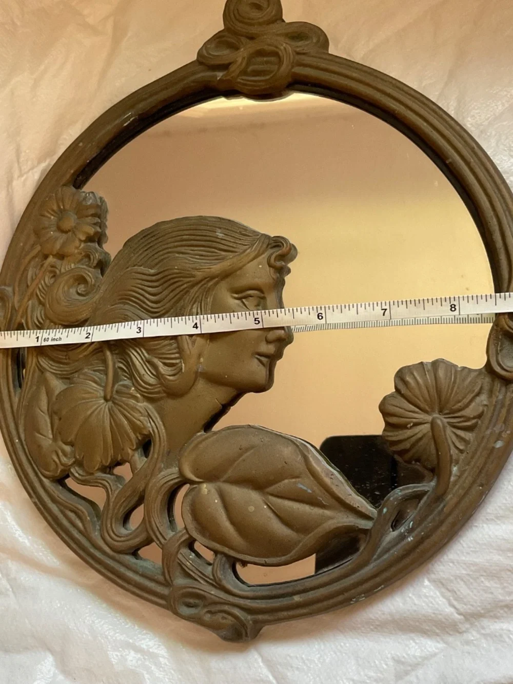 Vintage Silvestri Art Nouveau style brass wall mirror Art Deco Ivy Lady